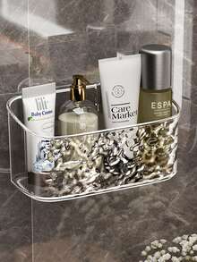 1 件透明浴室架，壁挂式收纳架，用于放置洗漱用品和化妆品，无需钻孔 - 彩色 - 查看 3