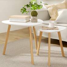 一個簡約輕奢高級感茶几娃娃屋臥室客廳小戶型迷你2pcs三角桌實木腿 咖啡桌 - 白色三角[直徑55CM] - 查看 4