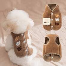 1件/2件装天鹅绒宠物背心+宠物垫套装，小型犬猫秋冬服装，双腿宠物外套，卡通图案宠物背心，适合小型猫狗 - 彩色 - 查看 1