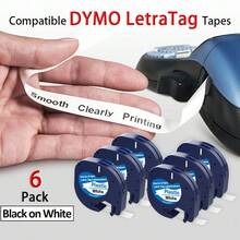 8 Rolls DYMO Label Maker Replacement Label Tape, Model 91331, Black On White Plastic Label Tape, 12mm X 4m (1/2" X 13'), Black On White, Compatible With Dymo LetraTag 200B, LT100H, LT100T, School Supplies, Back To School Season - Black On White - View 14