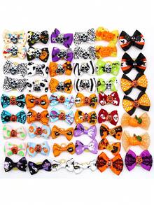 5/8/10/12pcs Happy Dog Halloween Bat Skull Scalp Stretching Hair Rope, Dog Accessories Cat And Dog Universal Pet Headwear, Suitable For Daily Halloween Wear, Style Random Shipping
