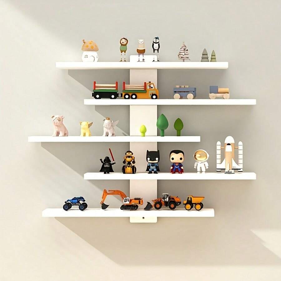 5-Layer Wall Mounted Display Rack, Durable Plastic Multi-Layer Rack, Modern Home Decoration Storage Organizer, Space Saving Design, Can Store Dolls, Home Statues, And Figurines - trắng - Xem 1