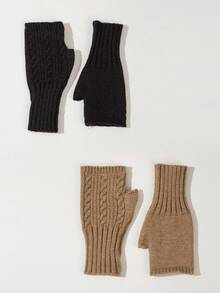 2 Paar einfarbige Stoff-Fingerlose Handschuhe, warme offene Finger Halbfäustlinge für Schule, Zuhause, Alltag, Outdoor im Winter, Büro, Tippen, Schreiben, Handynutzung, einfach & vielseitig, lange gestrickte Manschette