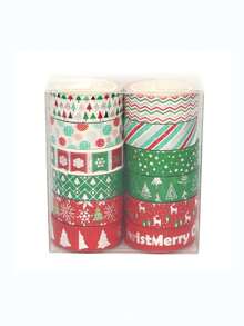 12 Rolls/Box Vintage Christmas Pattern Washi Tape Set, Creative Gold And Silver Foil Craft Design Washi Tape, Supplies For Making Handbook Essential, Party Gift Box Decorative Tape.