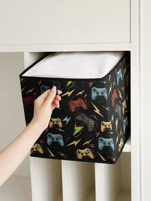 1pc Handle Printed Open Storage Box, Stackable Organizer Drawers, Durable Multi-Purpose Space-Saving Design For Home, Dorm, Household Organization, Under Bed Storage