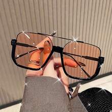 1pc Large Frame Double Bridge Half Frame Retro Personality Fashion Glasses, Suitable For Daily Street Shooting And Parties - Black - View 5