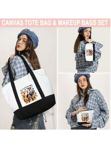 حقيبة تسوق نسائية بتباين الأبيض والأسود مع جيب، طباعة 8 كلاب ضاحكة، الحياة أفضل مع الكلاب، بسحاب، حقيبة بألوان متباينة، حقيبة صغيرة بألوان متباينة، حقيبة تسوق محمولة باليد، حقيبة تسوق أبيض وأسود، حقيبة تسوق بألوان متباينة، تخزين طعام الكلاب، حقيبة تسوق للتنقل، حقيبة تسوق سعة كبيرة