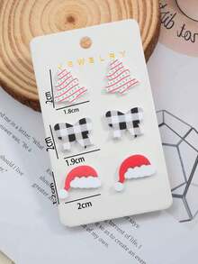 Set de 3 pares de aretes colgantes de moda navideña con diseños de árbol de Navidad, gorro de Santa, moño, hechos de acrílico y arcilla falsa pintada, como regalo para Navidad, fiestas y temporada de invierno