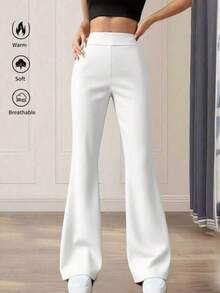 Quần ống loe cạp cao màu trơn dành cho nữ dáng nhỏ nhắn, màu trắng, kiểu dáng thường ngày, thích hợp cho mùa xuân. - trắng - Xem 2