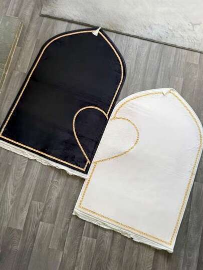 Gebets-Set - Gebets-Teppich, dick & weich, Kaschmir-Optik, geeignet für Paar, Eid-Geschenk, tragbare dicke rutschfeste Schaumstoff-Gebets-Matte mit Quasten für verschiedene Anlässe (Schwarz, Weiß, 70*110cm)