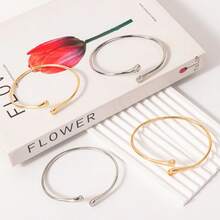 Plain Women's Cuff Bracelet, Adjustable Teardrop Opening Bracelet, Modern Niche Design Bracelet - Vàng - Xem 3