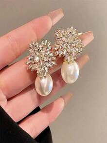 Pair Of Luxurious Flower Earrings, Women's Exaggerated High Street Fashion Earrings Suitable For Daily Wear Valentine's Day Earrings - 金色 - 查看 4