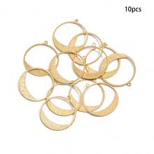 10pcs Raw Brass Single Hanging Half-Circle Earrings Pendant With Hollowed-Out And Drawbench Design, DIY Jewelry Making Supplies - Brass Color - View 7