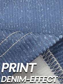 大码女式高弹力紧身牛仔裤，牛仔印花图案休闲舒适针织运动裤 - 霧霾藍 - 查看 6