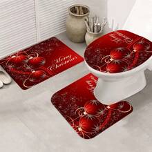 1/3/4 Peças Conjunto de Cortina de Chuveiro e Acessórios de Lanternas Vermelhas de Natal, Acessórios Impermeáveis e Resistentes ao Desgaste, com 12 Ganchos - Inclui Tampa de Assento Sanitário, Tapetes de Banho e Tapetes - Tecido de Poliéster Antiderrapante - Lavável - Perfeito para Decoração de Feriados, Casa/Quarto/Residência/Decoração Ocidental - Multicolorido - Visão 13