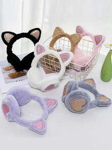 1pc Children's Warm Cute Cat Ear & Heart Shaped Ear Muffs, Autumn/Winter