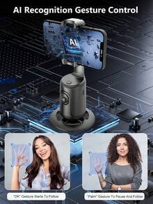 TOKQI 自动人脸追踪拍摄云台手机支架，配备广角传感器摄像头，内容创作套装，适用于自拍、Vlog、直播、视频通话等。（黑色） - 黑色 - 查看 6