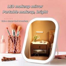 1 pieza Espejo de maquillaje LED portátil con pantalla táctil y 3 modos de iluminación, soporte plegable, compacto y portátil, adecuado para escritorio de maquillaje, tocador, dormitorio de estudiante