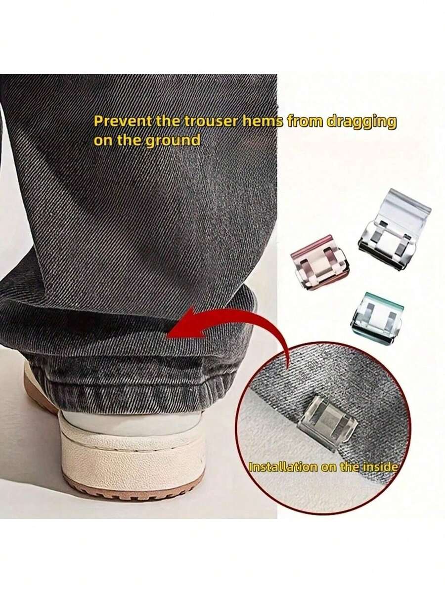 2/6/10Pcs Invisible Pants Leg Shortening Clips – No-Sew Hem Fixing Clips, Hidden Trouser Leg Closure Device, Anti-Slip Pants Hem Adjuster To Prevent Dragging, Seamless Pant Cuff Shortener For Jeans, Trousers, Tailored Clothing, Multiple Colors, Travel & Daily Essentials - Silver - View 1