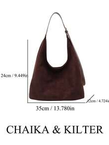 Túi đeo vai CHAIKA & KILTER 2 chiếc bằng vải da lộn màu trơn dành cho nữ, kiểu dáng hobo thời trang retro, túi đeo vai hình lưỡi liềm, tay cầm phía trên, khóa kéo, dây đeo vai có thể điều chỉnh, thích hợp sử dụng hàng ngày và ngoài trời. - Cà phê - Xem 3