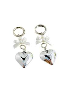 2pcs White Bow & Silver Heart Shoe Charms, Suitable For Men/Women Boots, Flats, Sneakers, Bags, Phone Cases, Clothing DIY Decoration, Accessories - Best For Holiday, Birthday, Party Gifts - Silvery White - View 6