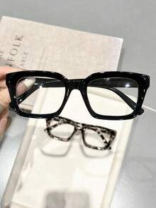 2pcs Leopard Print Plastic Geometric Full Frame Personalized Ins Style Transparent Glasses, Suitable For Music Festivals, Back To School Season, Weekend Outfits, Daily Life, Holiday Gifts, Fashion Accessories, Fits All Face Shapes - 2 miếng Pudding đậu phụ đen trắng - Xem 2