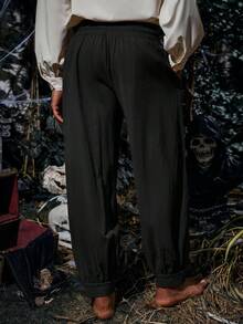 Men's Cotton Gothic Trousers Medieval Pirate Renaissance Viking Knicker Style Halloween Costume Essential - Black - View 2