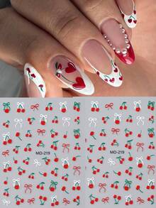 2 peças 5D decorações de unhas cereja borboleta vermelha adesivo de unha cerejas fofas laços brancos para unhas natalinas decalque autoadesivo decoração faça você mesmo unhas press on suprimentos para unhas press on nails