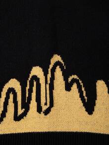 ANDREILEE Men's Casual Loose Solid Color Cardigan Sweater With Heart, Wave, Letter Graphic, V-Neck, Button Front, Long Sleeve, Knit Top For Autumn/Winter - Black - View 10