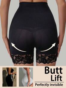 女士高腰塑形提臀裤，光滑弹力面料，交叉收腹设计，日常塑形提臀 - 黑色 - 查看 5