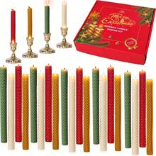 Beeswax Candle Set Handmade, 20 Pcs Slightly Narrow | Christmas Candles | Honeycomb Texture | Bees Wax Candles Gift Set With Christmas Decorative Gift Box | Premium, Dinner Home Decor Christmas Decorations Room Decor, Christmas Gifts