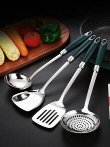 1 pièce Spatule de cuisine en acier inoxydable, ustensile de cuisine résistant à la chaleur pour la friture, le brassage, la louche à soupe - Argent - Voir 10