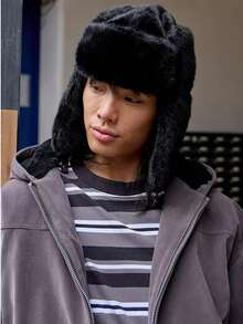 قبعة رجالية من الفرو الاصطناعي، قبعة شتوية روسية مع إبزيم، قبعة دافئة للشتاء للتزلج والدراجات، مع أذرع واقية للأذن