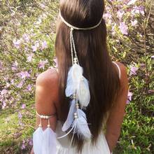 Feather Headband Hippie  Boho Hair Bands Tassel Bohemian Halloween Hair Hoop Women Crown Hairband Party Decoration Headdress Cosplay Costume Headwear Headpiece Cute Hair Accessories Headband - WhiteHeadband1 - Xem 4