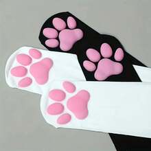 1 Pair Of Women's 3D Cat Paw Socks - Black Silicone Pink Cushion Cute Kawaii Fashion Accessories, Essential For Theme Events And Daily Wear, Soft Fabric Material, Durable Style, Role Play Collectible Socks - 黑色 - 查看 4