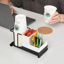 1pc Metal Coffee Station Organizer Rack, Multifunctional Desktop Coffee Cup Holder With Tea Bag Dispenser, Sturdy Space-Saving Design Mug Rack, Perfect For Bars And Counters, Convenient Access Design, Coffee Bar Accessory, 10oz Disposable Coffee Paper Cup Holder With Straw, Tea Bag And Coffee Packet Organizer - Multicolor - View 5