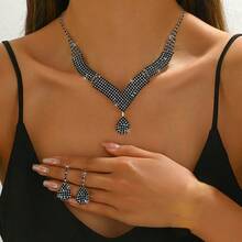 3pcs Women's Rhinestone Waterdrop Necklace, Earrings & Bracelet Set, Elegant Bridal Jewelry For Wedding Season