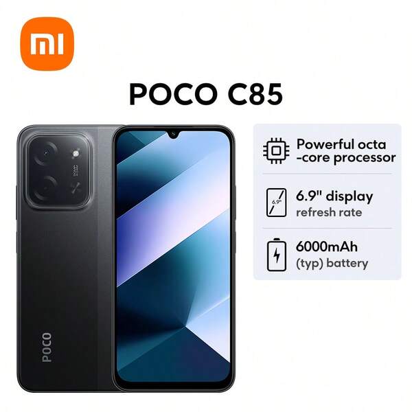 Xiaomi POCO C85 Global Version Smartphone NFC Massive 6000mAh (Typ) Battery Immersive 6.9" Display Up To 120Hz High Refresh Rate Powered By 33W Fast Charging Powerful Octa-Core Processor Up To 16GB RAM With Memory Extension Clear 50MP AI Dual Camera Sleek And Refined Design Quad-Curved Back Cover