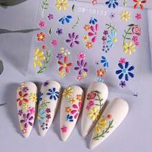 3pcs 5D Embossed Floral  Nail Art Stickers - Matte Finish, Self-Adhesive For DIY Manicure & Pedicure Decor - 彩色 - 查看 4