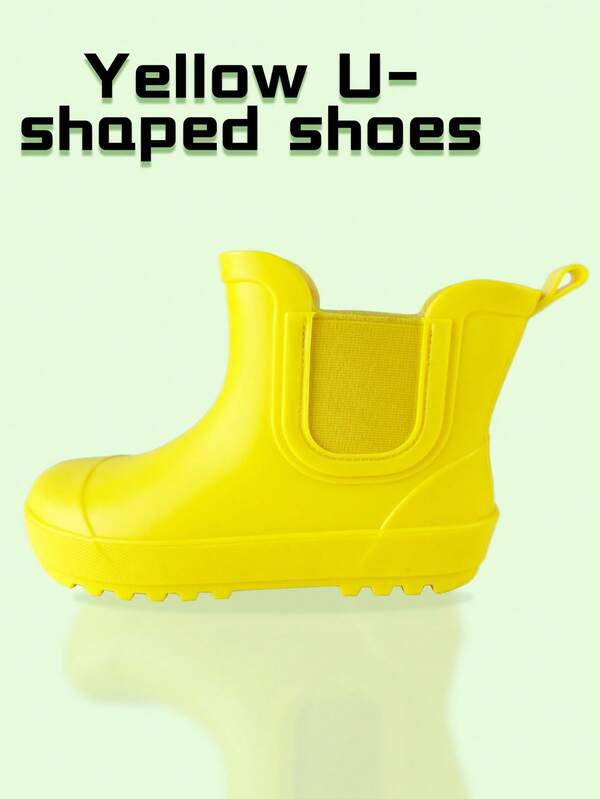 Kinder Regenstiefel aus weichem PVC, feuchtigkeitsspendend und warm, modische kurze wasserdichte Regen-Stiefel für Jungen & Mädchen, geeignet zum Tragen draußen, Gelb