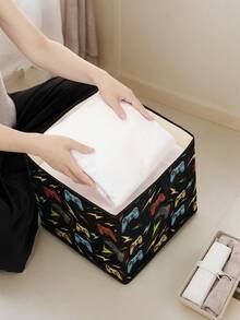 1pc Handle Printed Open Storage Box, Stackable Organizer Drawers, Durable Multi-Purpose Space-Saving Design For Home, Dorm, Household Organization, Under Bed Storage