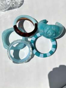 1 chiếc vòng tay vỏ sò nhuộm màu xanh bất đối xứng, vòng tay nhựa sọc tương phản, phụ kiện tối giản Y2K dành cho nữ - Nhiều màu - Xem 4