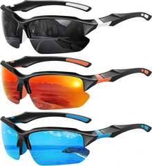 ¡RecomendadoGafas de Sol Deportivas Polarizadas Hombre y Mujer,Gafas Deportivas Ciclismo,Protección UV400,Adecuadas Senderismo,Deportes,Pesca,Ciclismo,Etc¡Top de Temporada - Negro + Naranja + Azul claro - Ver 10