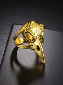 1pc Vintage Eagle Head Ring, Unisex Punk Style Open Ring, Daily & Halloween Accessory - Gold - View 4