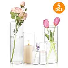 Tomnk 5/20/35/50pcs Glass Cylinder Vases, Glass Candle Holders-4, 6, 8, 9.8, 11.8 Inch Tall Hurricane Floating Glass Candle Holders Clear Flower Vases For Centerpieces Home Table Decor Wedding Party Decorations, Mother's Day Decor, Ideal Mother's Day Gift - trong suốt - Xem 5