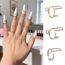5 قطع أظافر مؤقتة مع خاتم معدني قابل للتركيب مباشرة على الأظافر، قابل للتعديل الحجم، إكسسوارات الأظافر - متعدد الألوان - مشاهدة 1