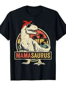 Funny MamaSaurus T-Rex Dinosaur Mom T-Shirt - Retro Vintage Tee With MamaSaurus Text, Soft Crew Neck Short Sleeve Shirt - Mother's Day Gifts For Women, Birthday Present Idea - Casual Casual Attire For Women & Men, Dinosaur Clothes, Durable Stitched Tee - màu đen - Xem 1