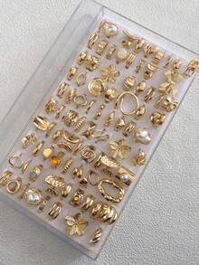 20/14/6 Stück Vintage, eleganter Blumen, geometrischer, Schleife, Herz, Perlen, Strass, glänzender, geometrischer, asymmetrischer, Falten, Kreuz, geflochtener, Harz, mehrschichtiger, quadratischer, runder, Cut Out Design übertriebener breiter Chunky Ring Set, Mode, minimalistisch, anmutig, zart, Retro Stil, geeignet für Feiertage, Partys, Dates, Geschenke, täglichen Gebrauch - Goldgelb - Übersicht 7