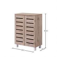 2 Door Shoe Storage Cabinet Oak Wooden Rack Stand Cupboard 4 Tier Euston - Brown - View 2