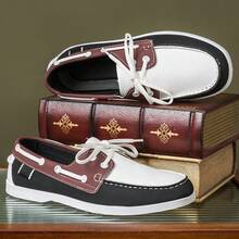 Men's Loafers, Black And White Contrasting Casual Leather Shoes - Black and White - View 5